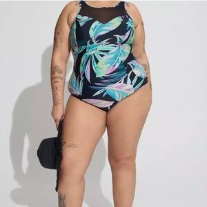 TORRID | Wireless Mesh High Neck Tropical Print One Piece Swimsuit Sz. 3 or a 3X